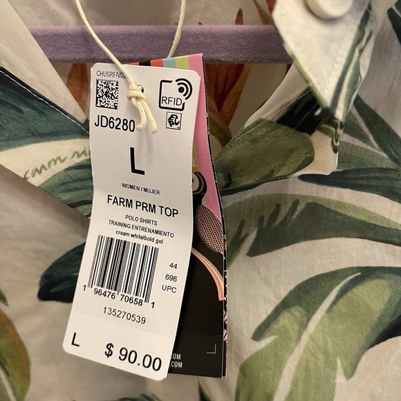 NEW Adidas FARM Rio Tropical Floral Aloha Button Up Camp Hawaiian Shirt Womens L - Picture 5 of 8